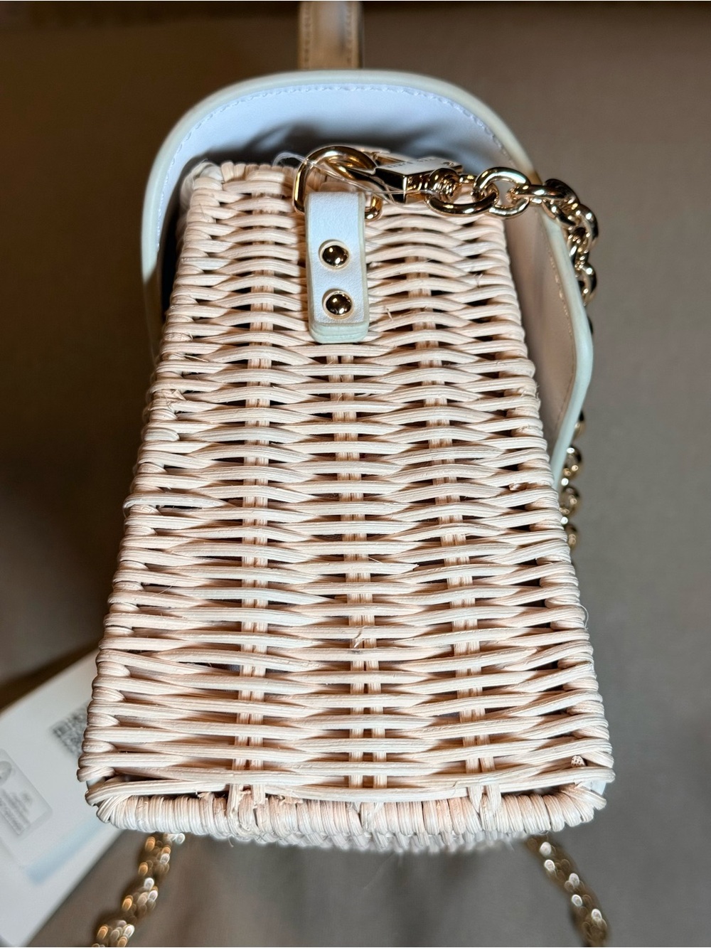 Ted Baker White Leather & Natural Wicker Top-Handle Satchel NWT - Picture 4 of 10